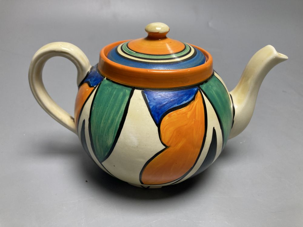 An early Clarice Cliff Bizarre teapot, height 11cm